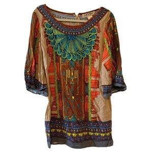 Flying Tomato Womens Size Medium Multicolor Southwestern Printed Rayon Tunic Top
